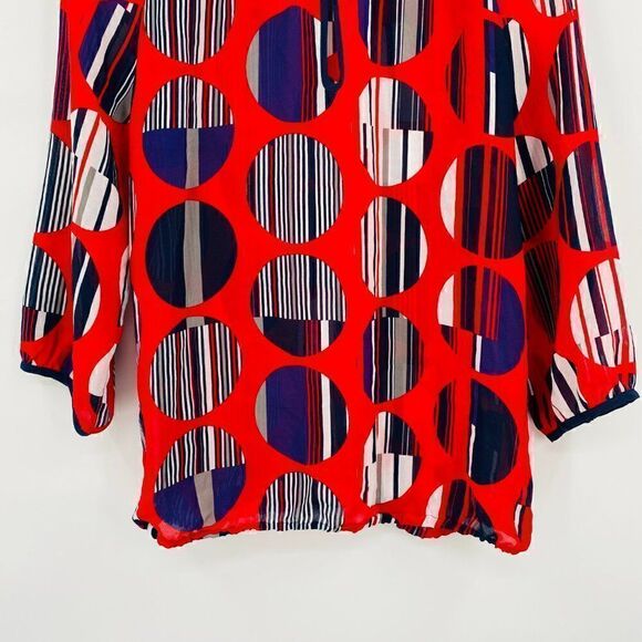 Banana Republic Size Small Red & Blue Abstract Polka Dot Popover Blouse Top - Picture 3 of 6